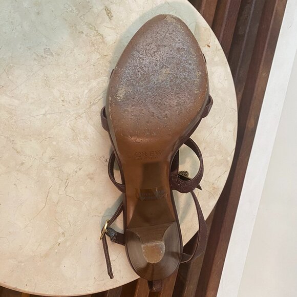 J. Crew T strap leather wooden stacked heel dress shoes with gold bows size 8 - Picture 6 of 6